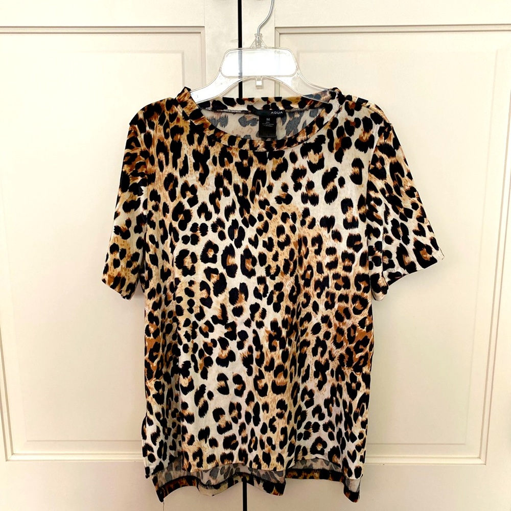 Aqua Cheetah Print T-shirt Velvet Top